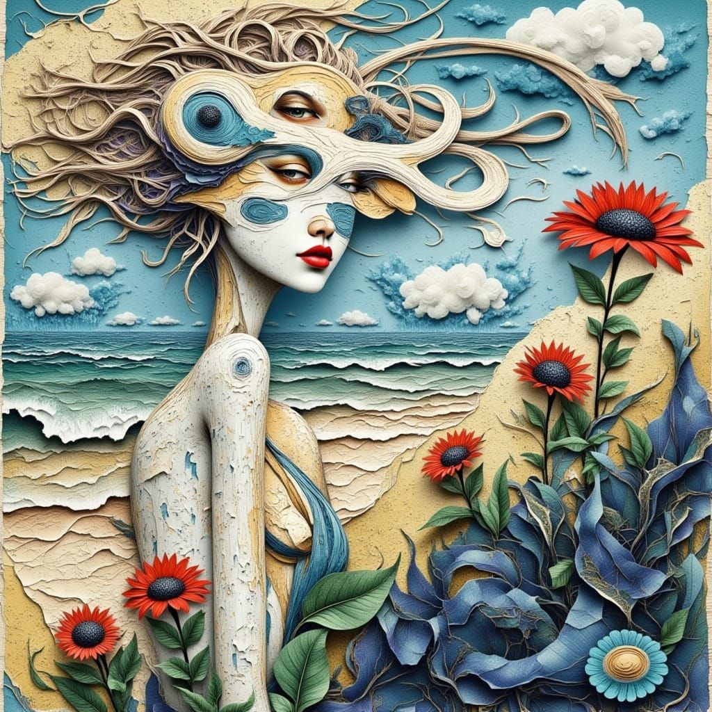 Surreal Anatomical Figure in Mixed Media