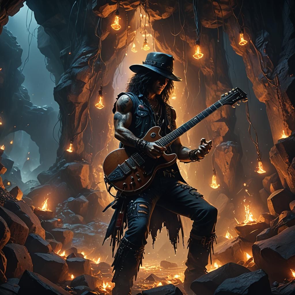 Mystical Cavern Guitarist: Dark Fantasy Concept Art