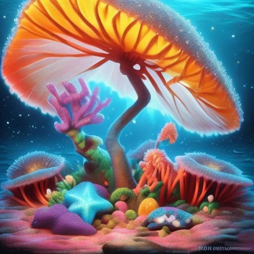 Glittery Starfish Floating in Caribbean Sea