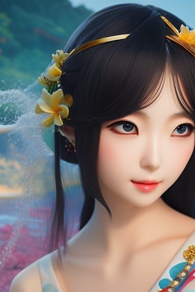 Elegant Japanese Water Goddess in Artgerm Style