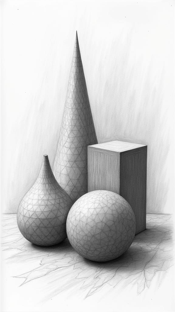 Intricate Geometric Forms in Realistic Pencil Sketch