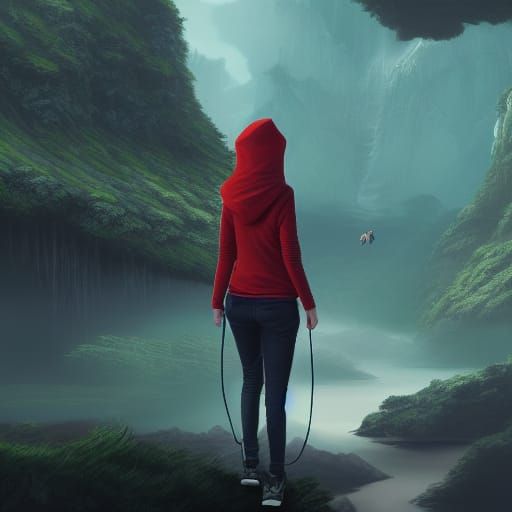 Girl on Phone in Detailed Fantasy Matte Painting