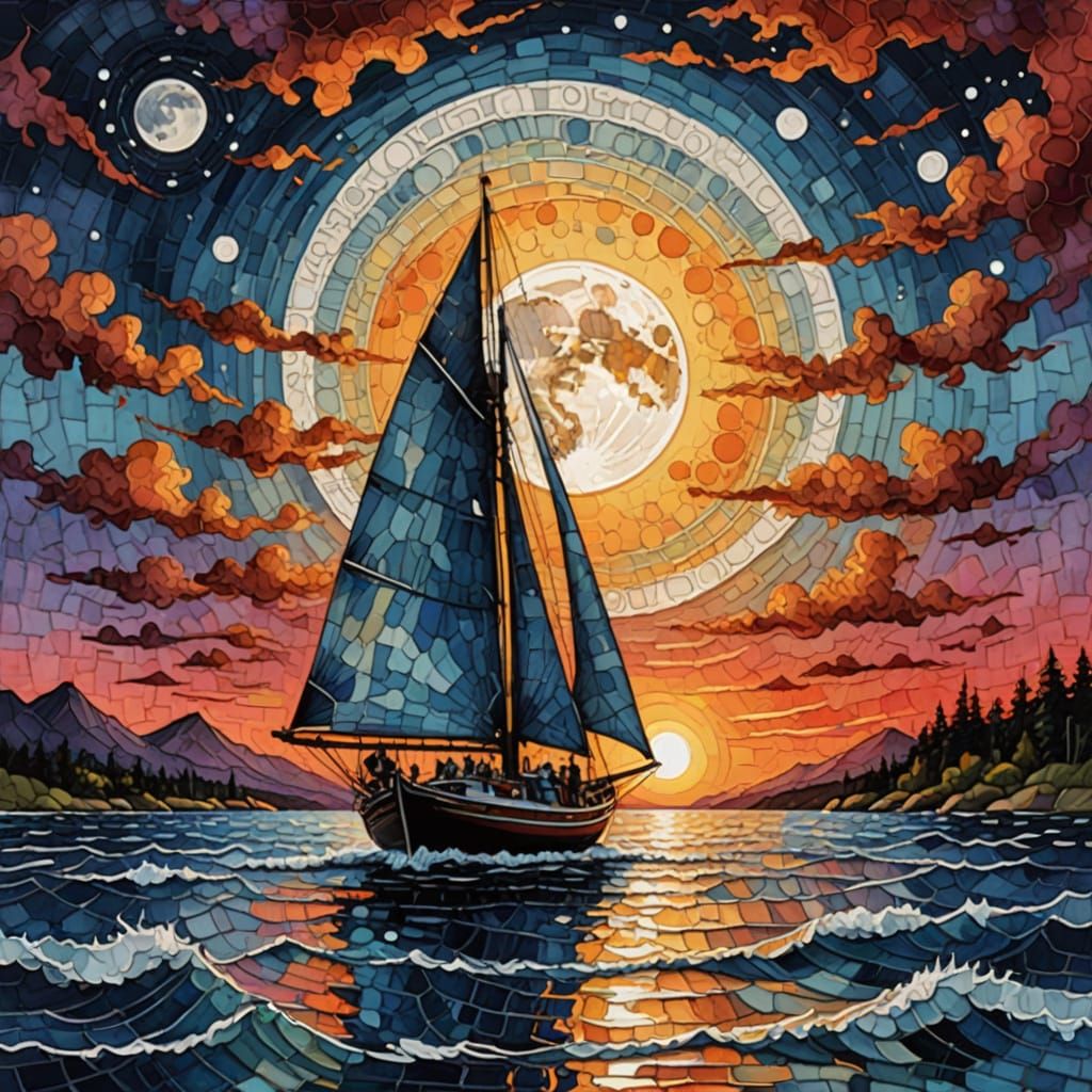 Vibrant Sunset Sailboat Masterpiece in Impasto Oil Painting ...