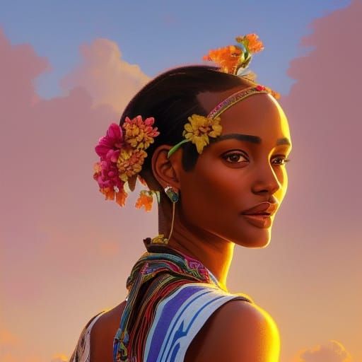 Attractive Ethiopian Woman Portrait in Hyperdetailed Style