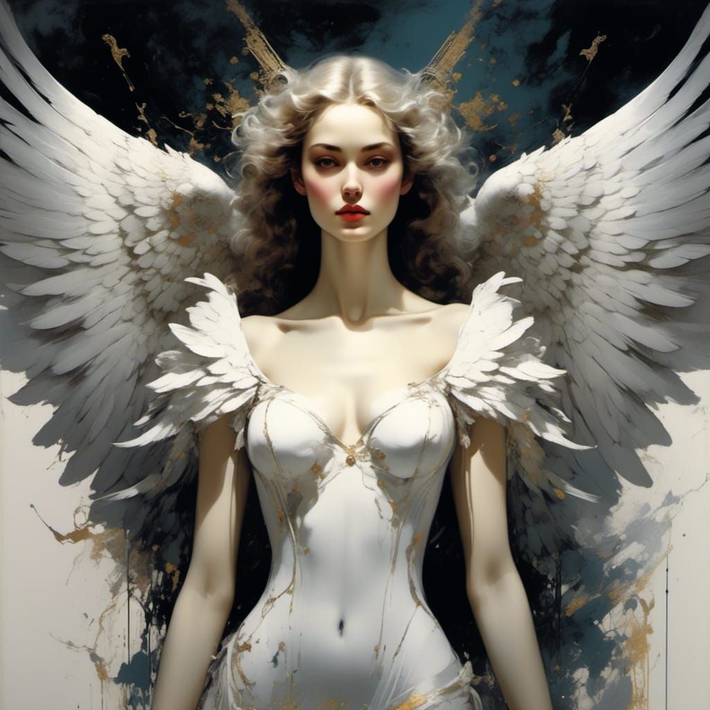 Beautiful Angel Portrait in Ink Splash Art Style