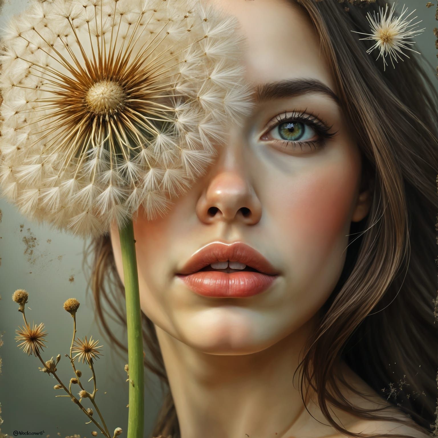 Beautiful Face Emerges from a Dandelion