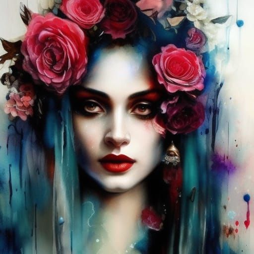 Eerie Victorian Woman with Roses in Gothic Horror Style