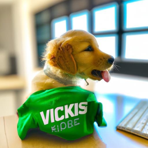 Golden Retriever Puppy in NVIDIA Shirt, 4K Photo