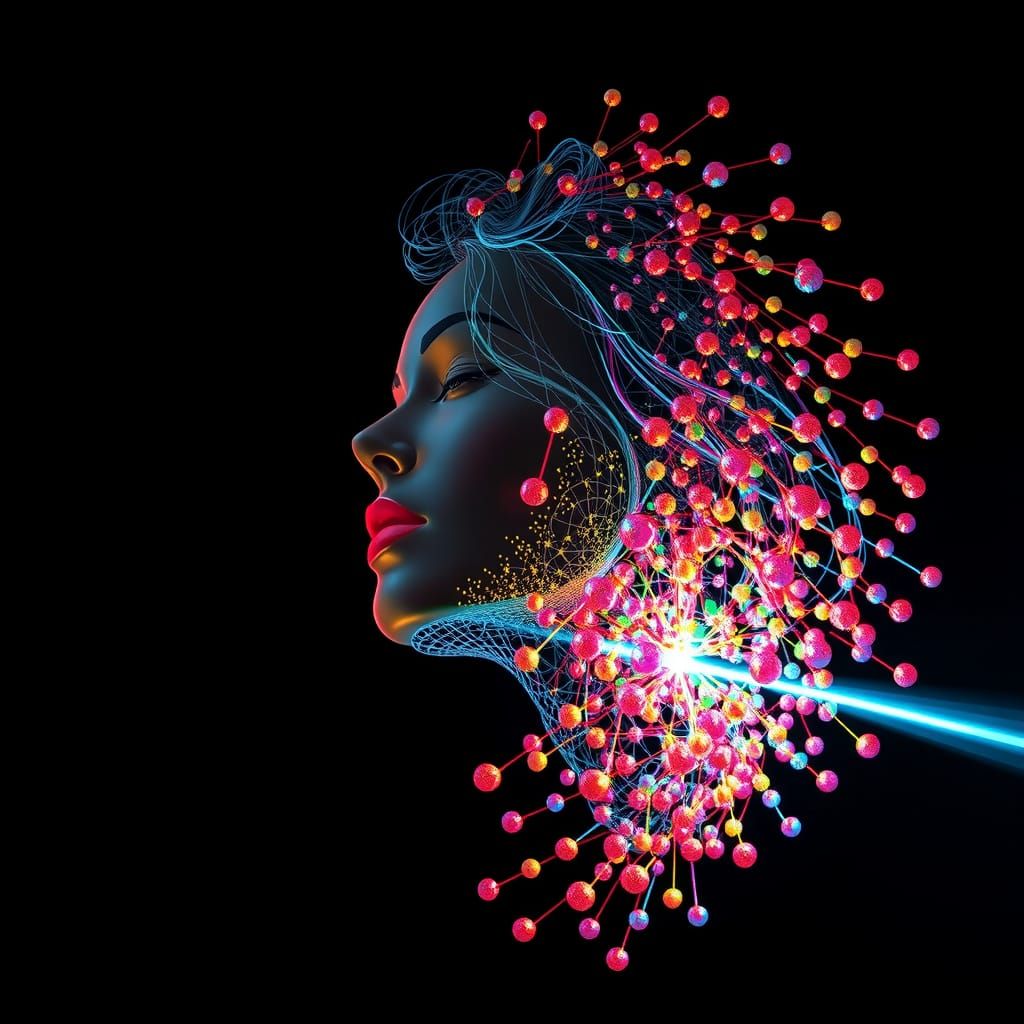 Abstract 3D Portrait with Glass Orbs and Lasers