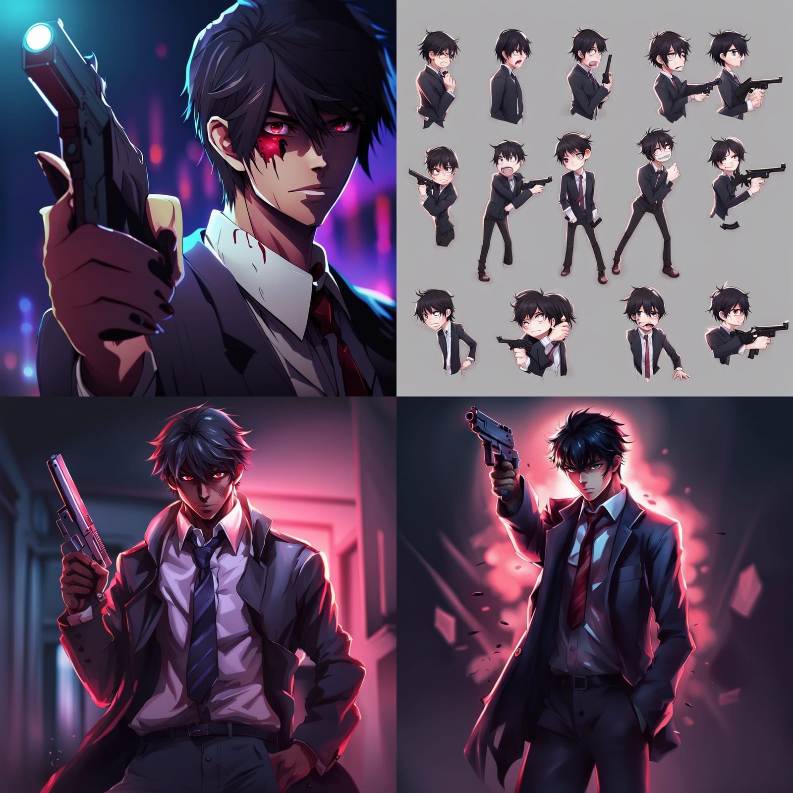 Intense Anime Detective with Gun