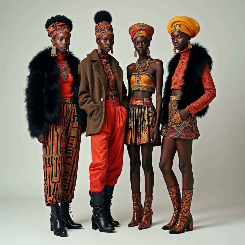 Winter Fashion Show with African and Ancient Egyptian Symbol...