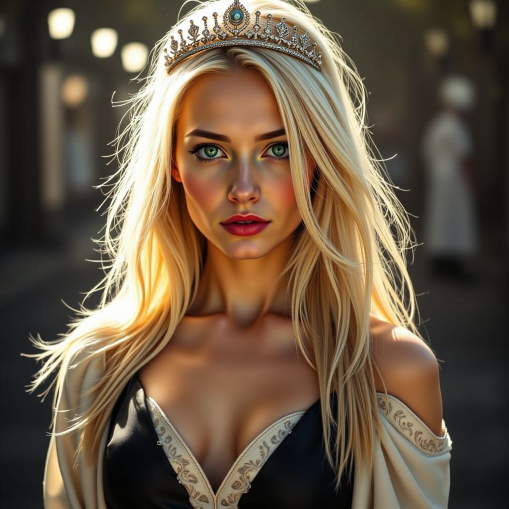 Elegant Woman with Tiara in Digital Painting Style