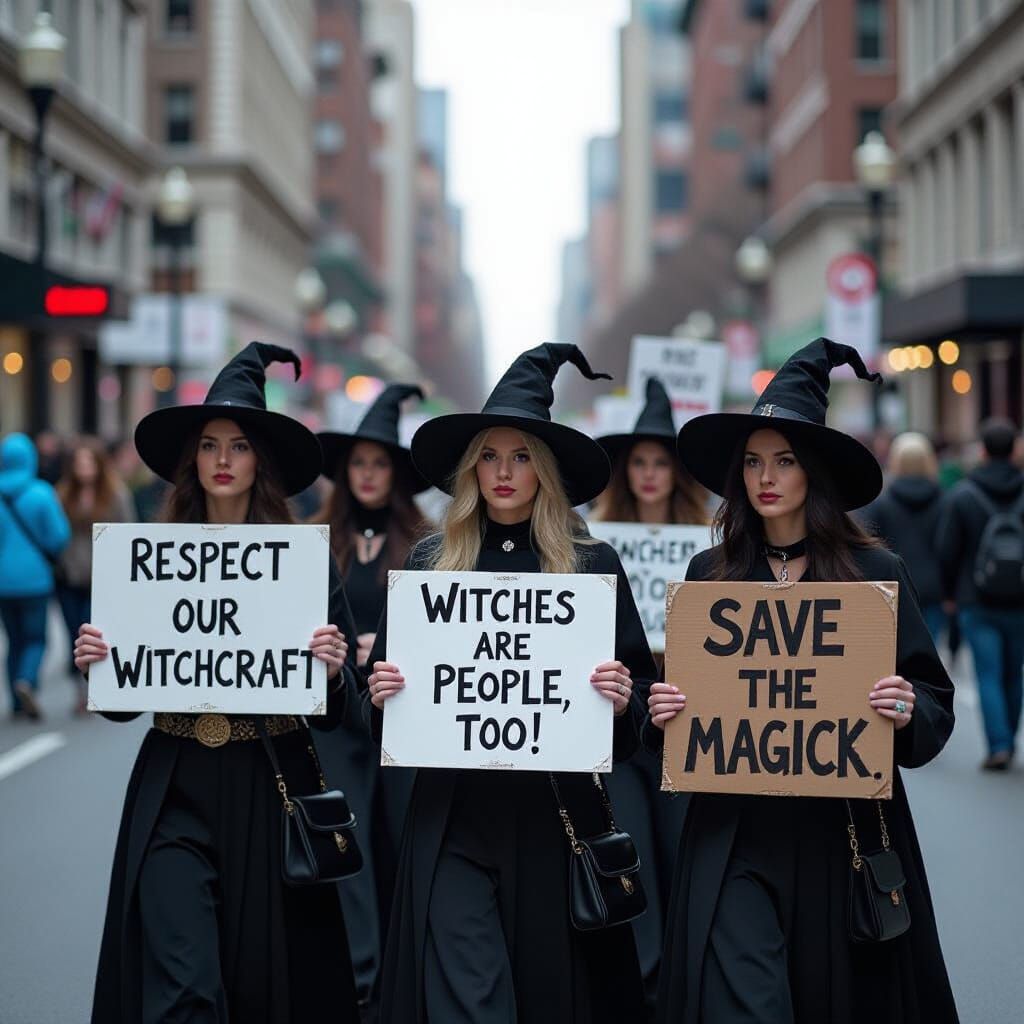 Witches Protest on Chicago Street in Dynamic Urban Style