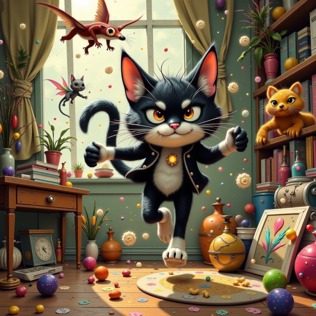 Bucky Cat Weasel Chase Cartoon Scene