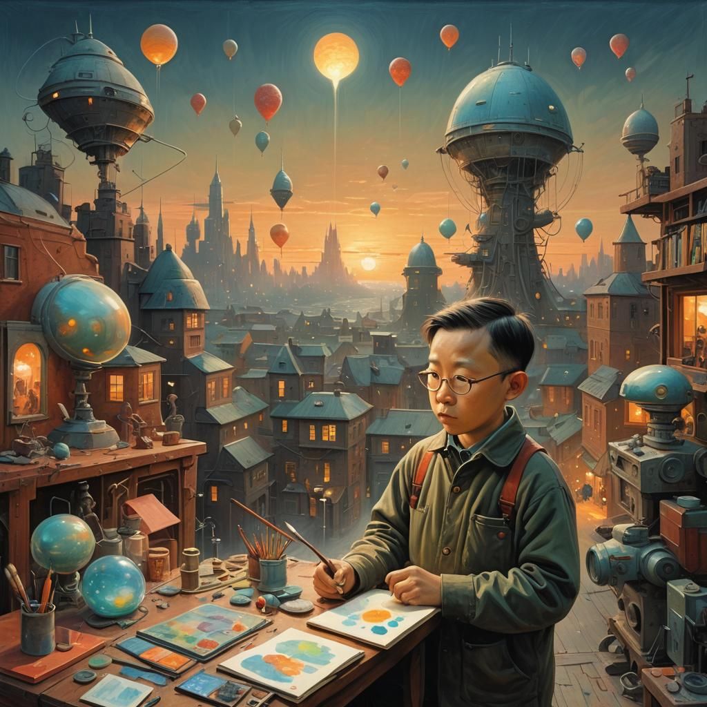 Painter's Portrait in Atelier with Storybook Style