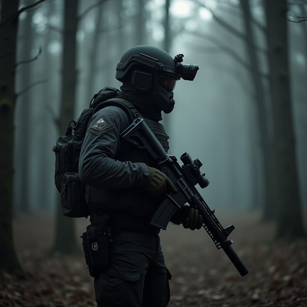 Tactical Soldier in Woods: Digital Art