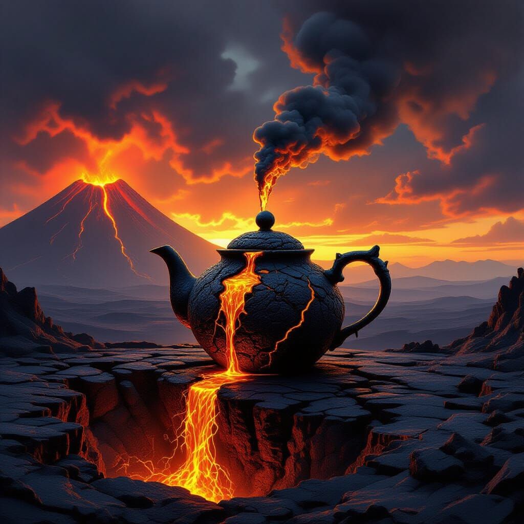 Volcanic Lava Teapot with Molten Gold