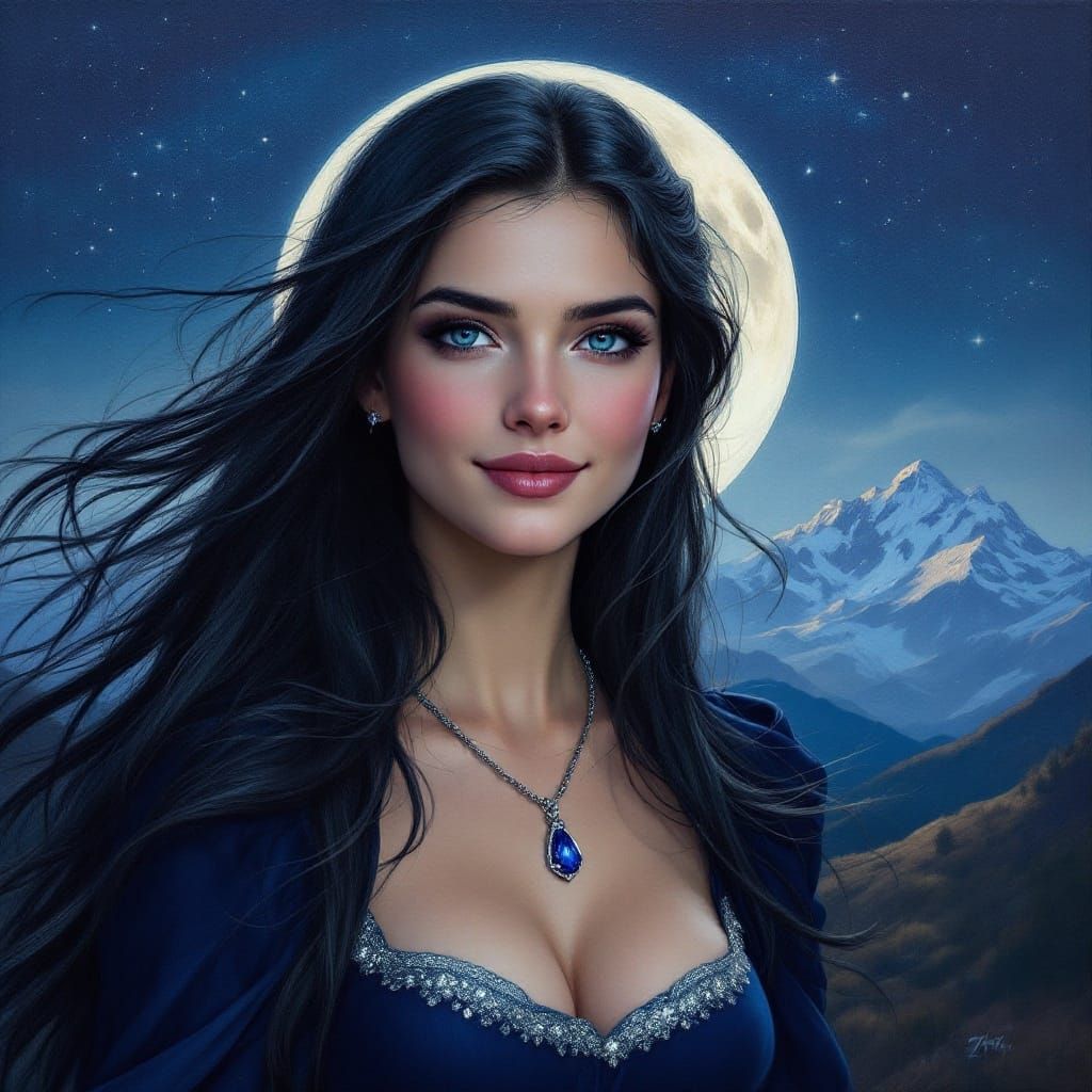 Bíl, Norse Moon Goddess, in an Oil Painting