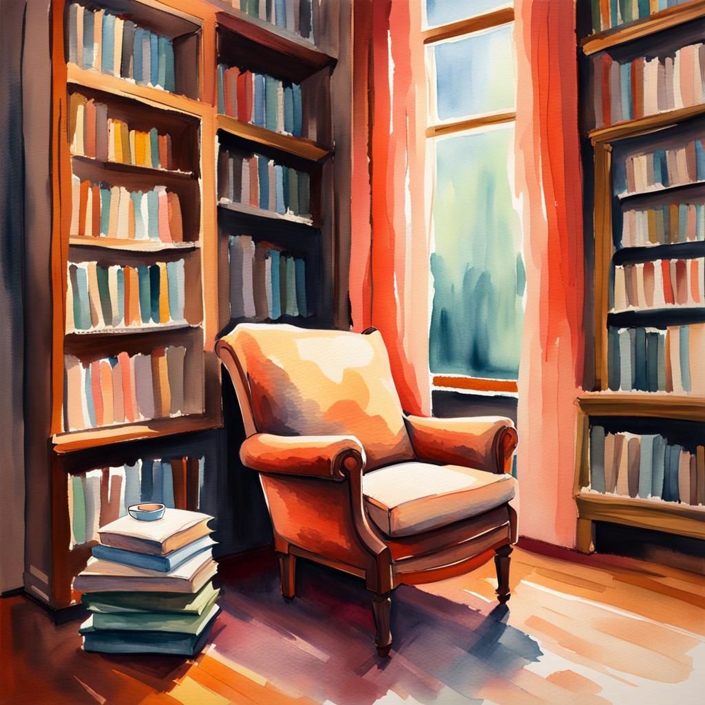 Cozy Reading Nook in Loose Watercolor Style