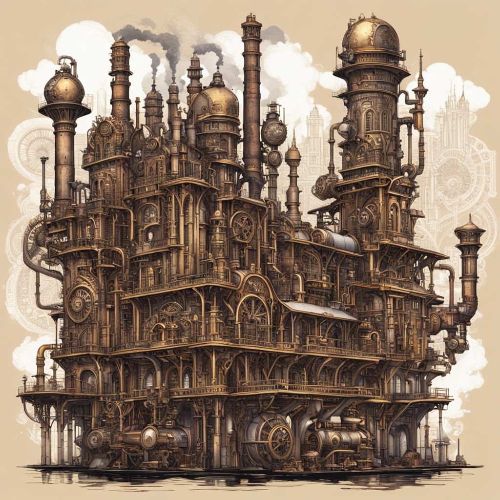 Steampunk Mechanical City on Cogs with Gaslight Glow