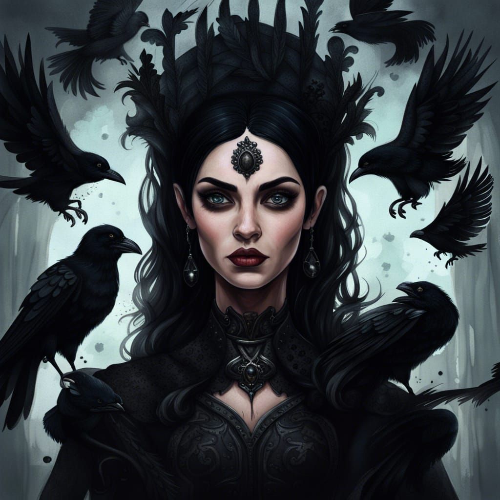Gothic Raven Princess Portrait in Detailed Matte Painting