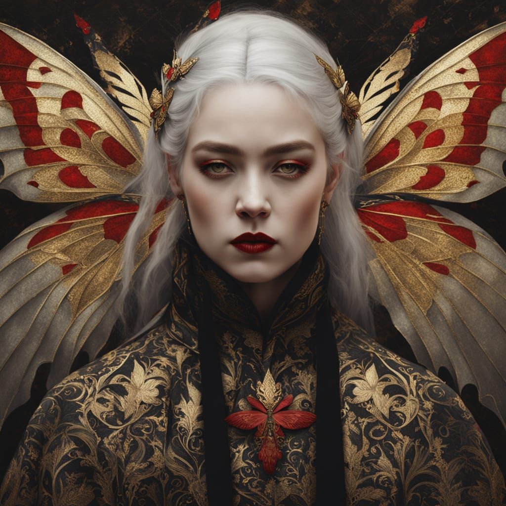 Gothic Portrait of Woman with Butterfly Wings