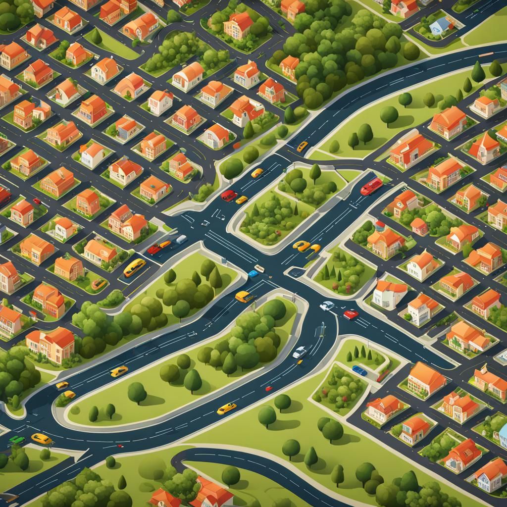 Realistic 2D Map of a Residential Neighborhood