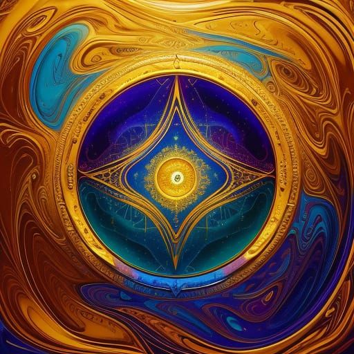 Golden Surrealist Portrait in Vibrant Oil Painting Style