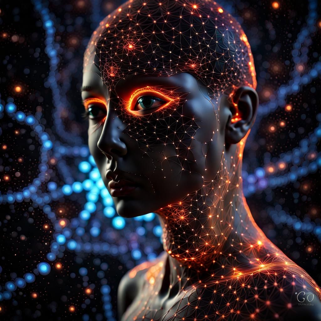 Cybernetic Face with Galaxy Inlay: Digital Art