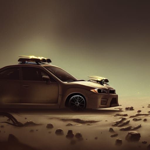 Zombie Driver in Desert Landscape, Dark Fantasy Art