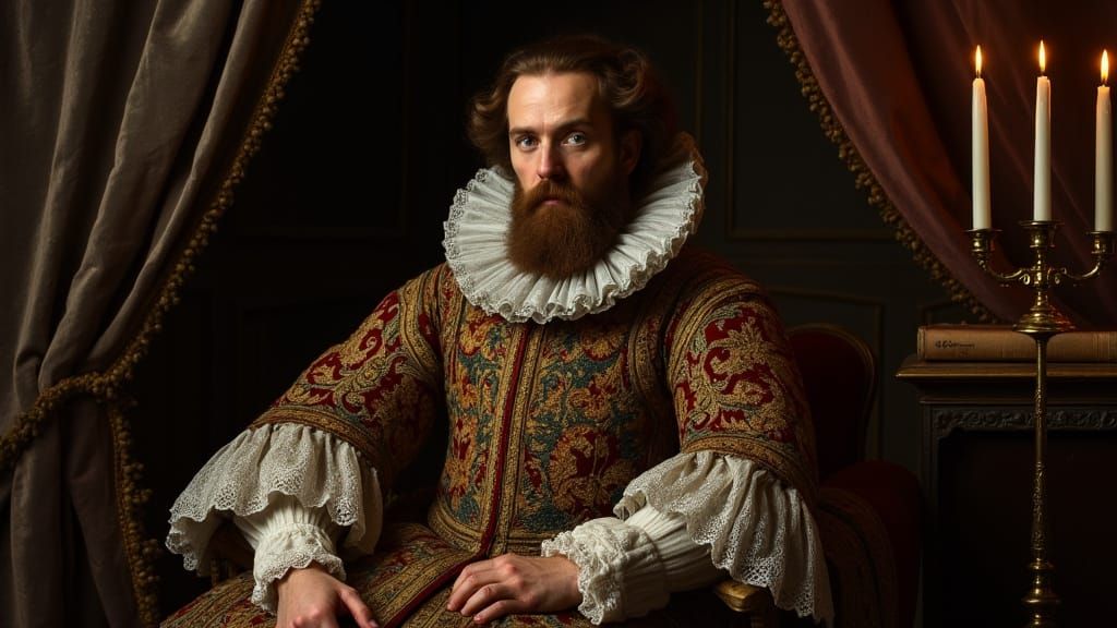 Baroque Portrait of a Bearded Lady in Noble Attire