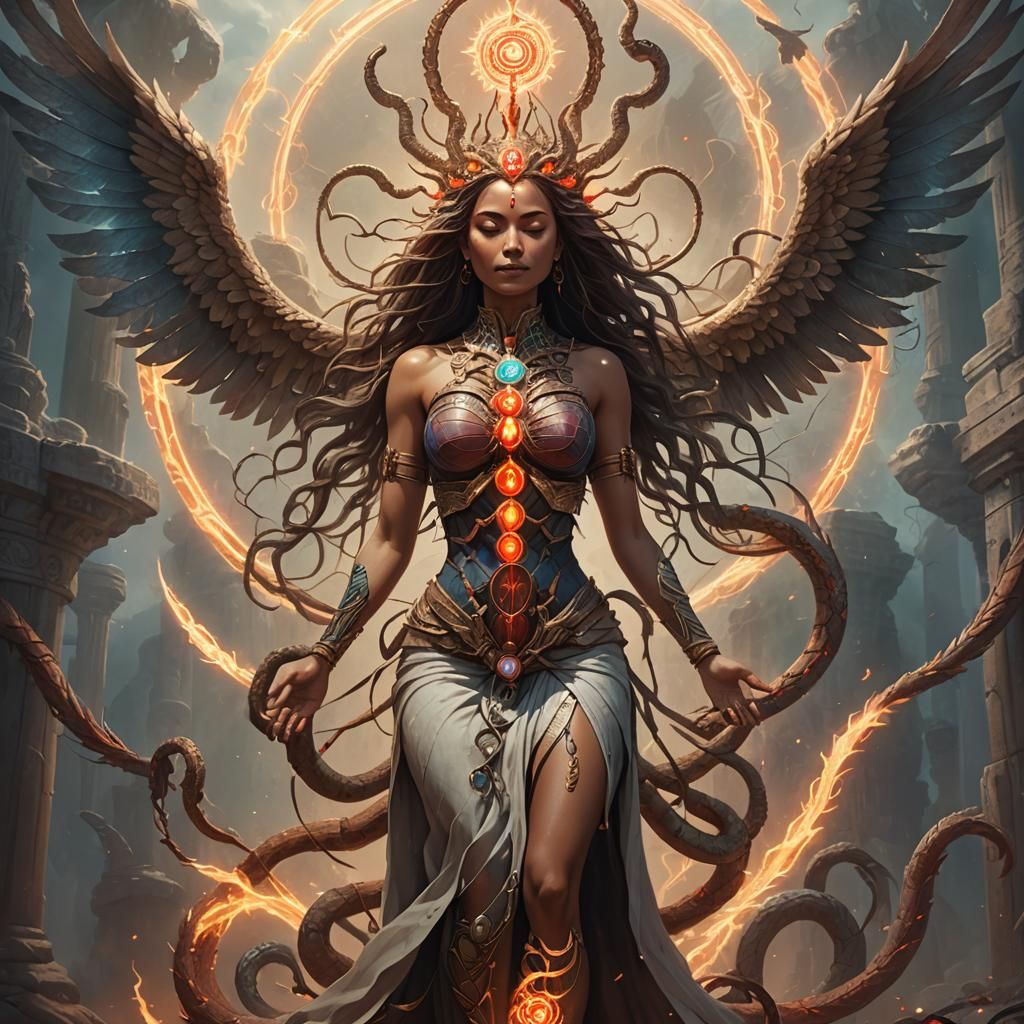 Aligned Chakras and Kundalini Energy in Digital Art