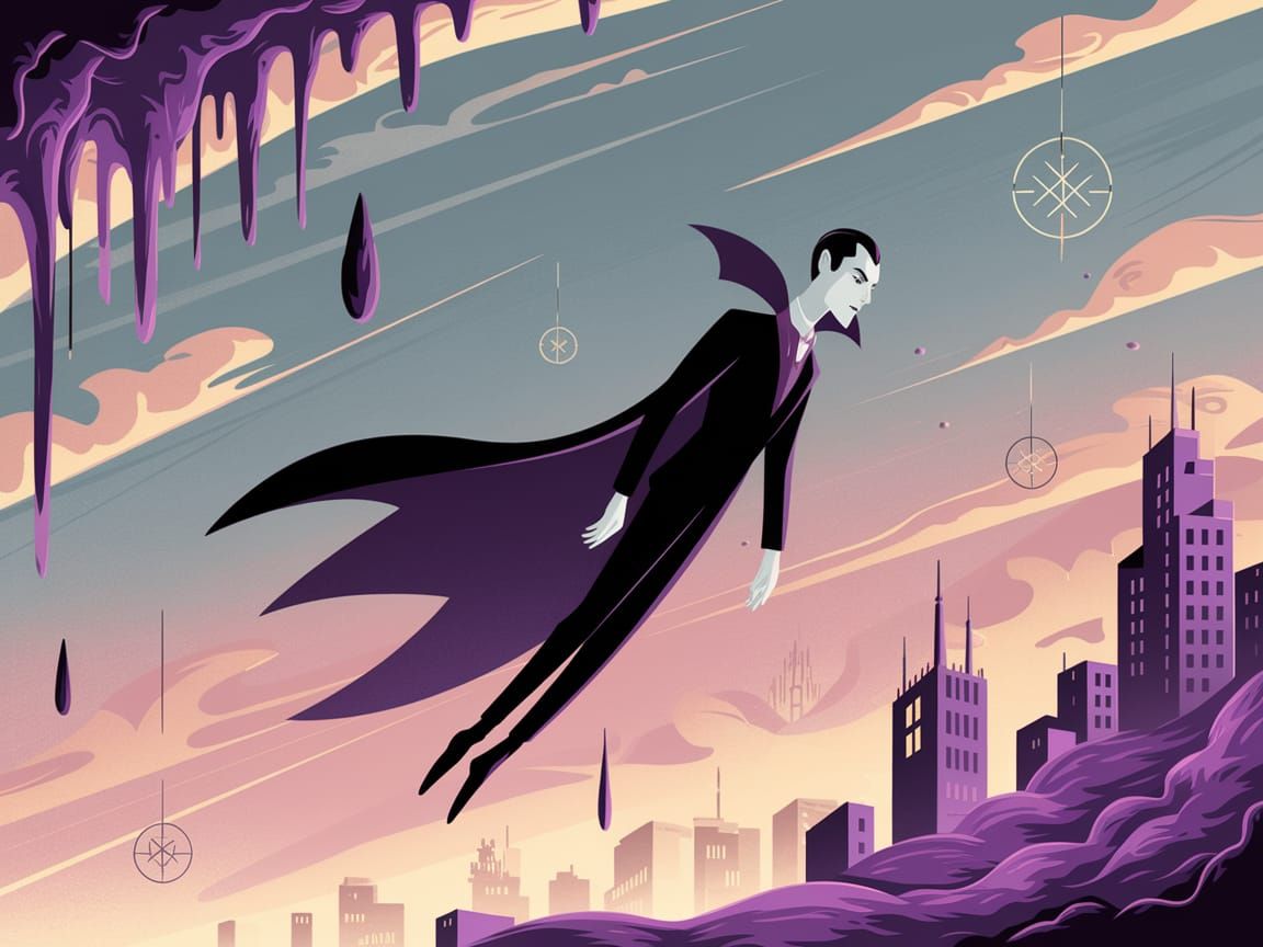 Vampire Drifting Through Surreal Dali-esque Landscape