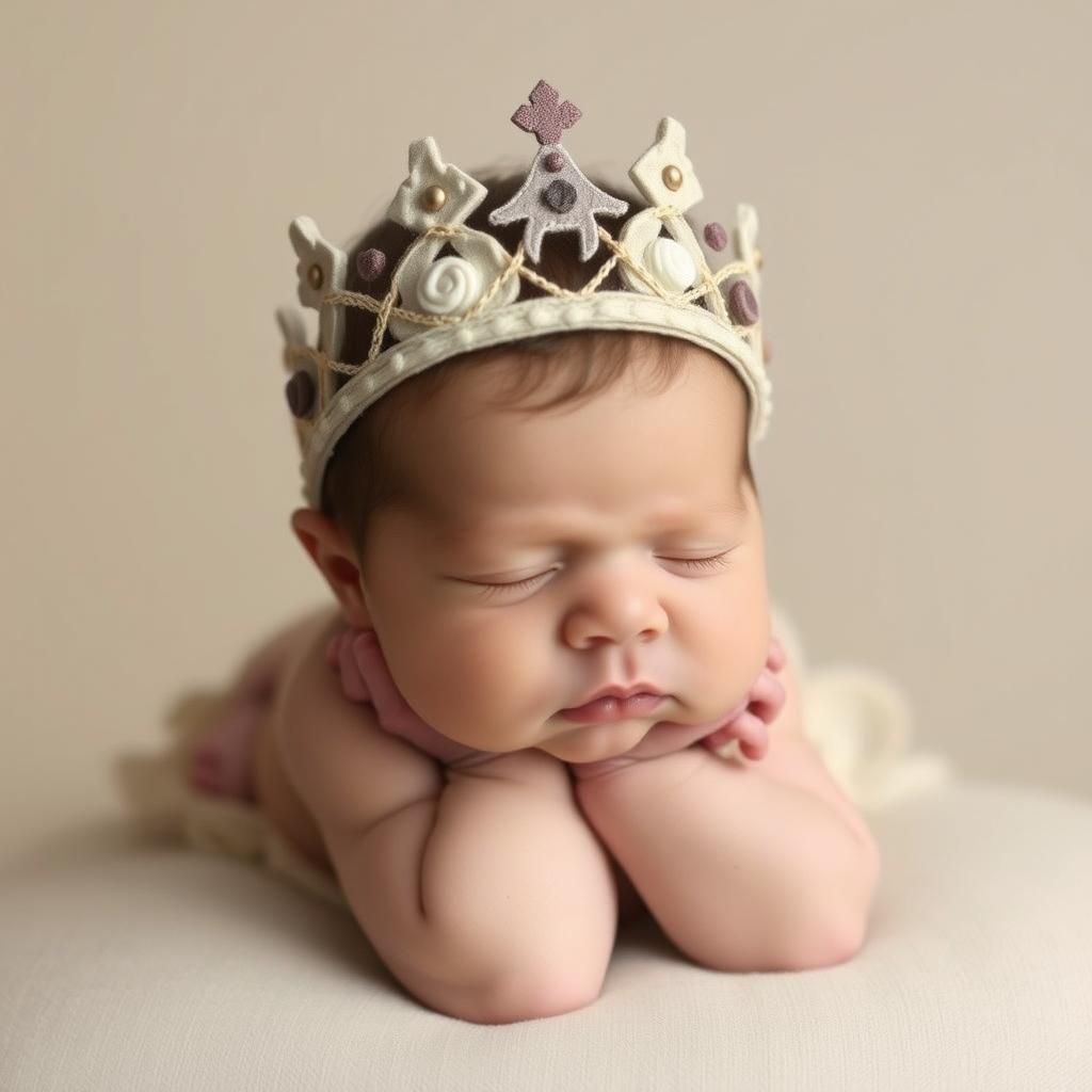 Newborn Boy with Crown Headband in Dreamy Portrait