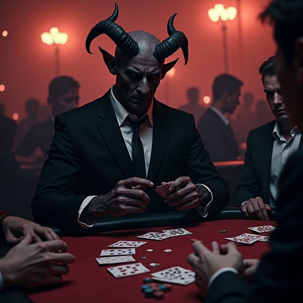 Devil Shuffling Cards in Casino: Digital Art