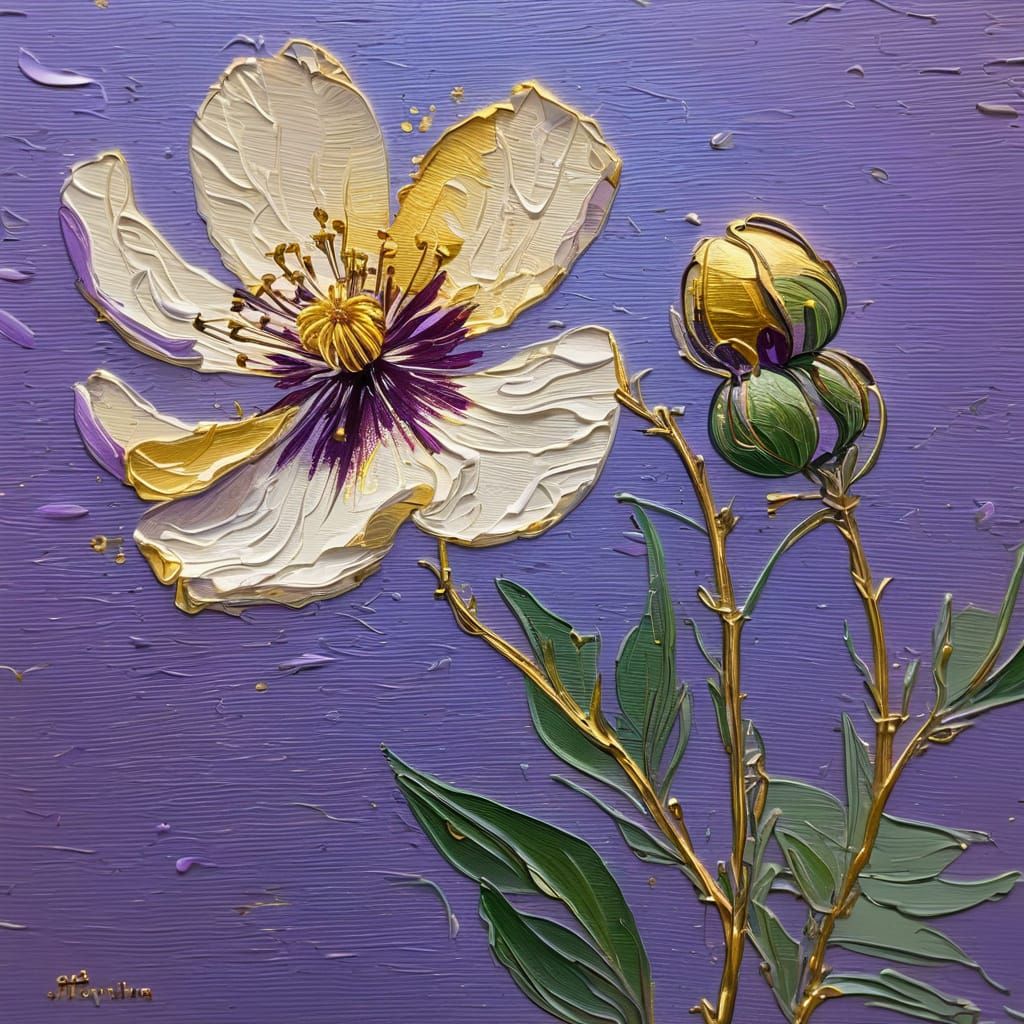 Plum Wildflower in American Impressionism Style