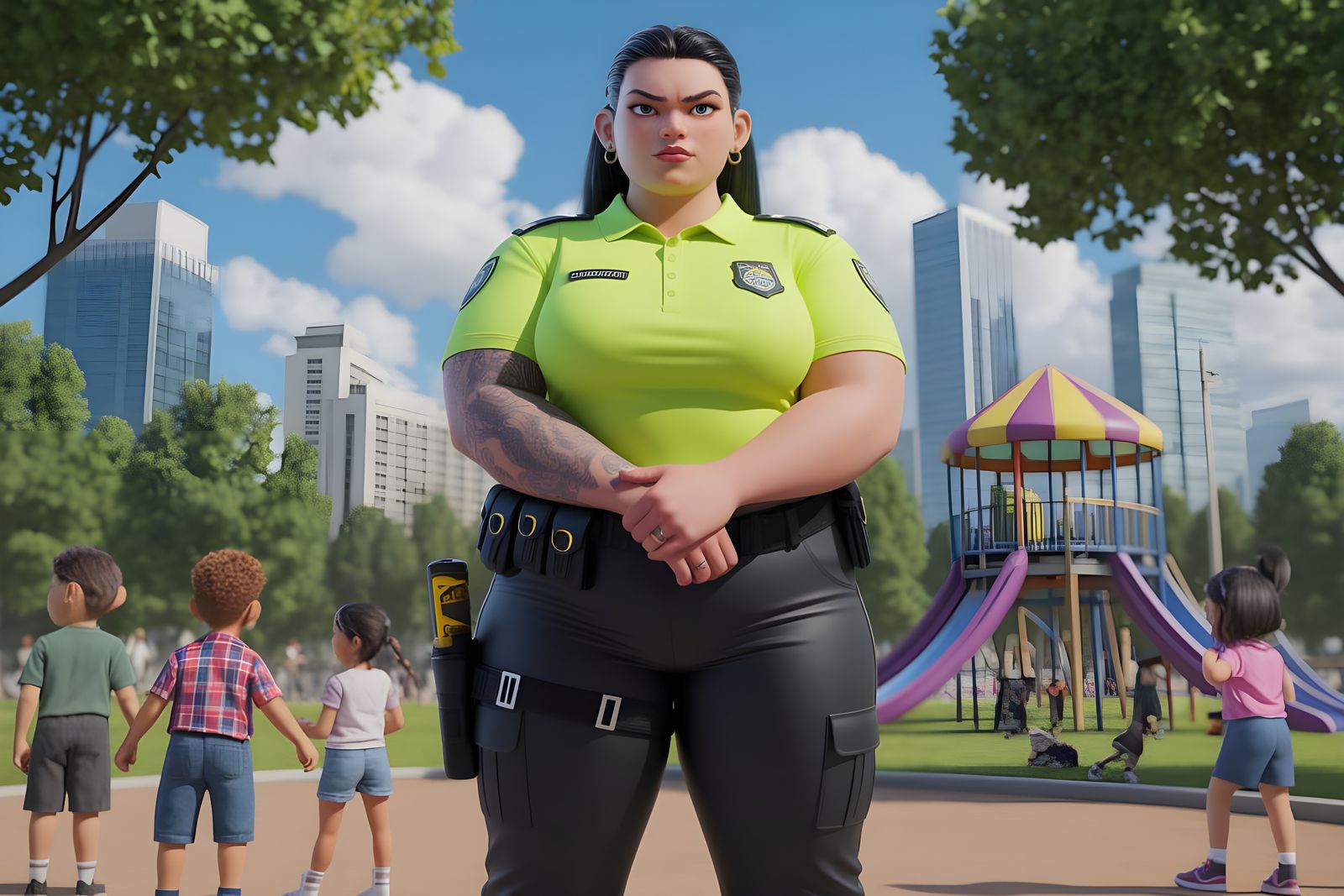 Punk Rock Security Woman in Pixar 3D Style