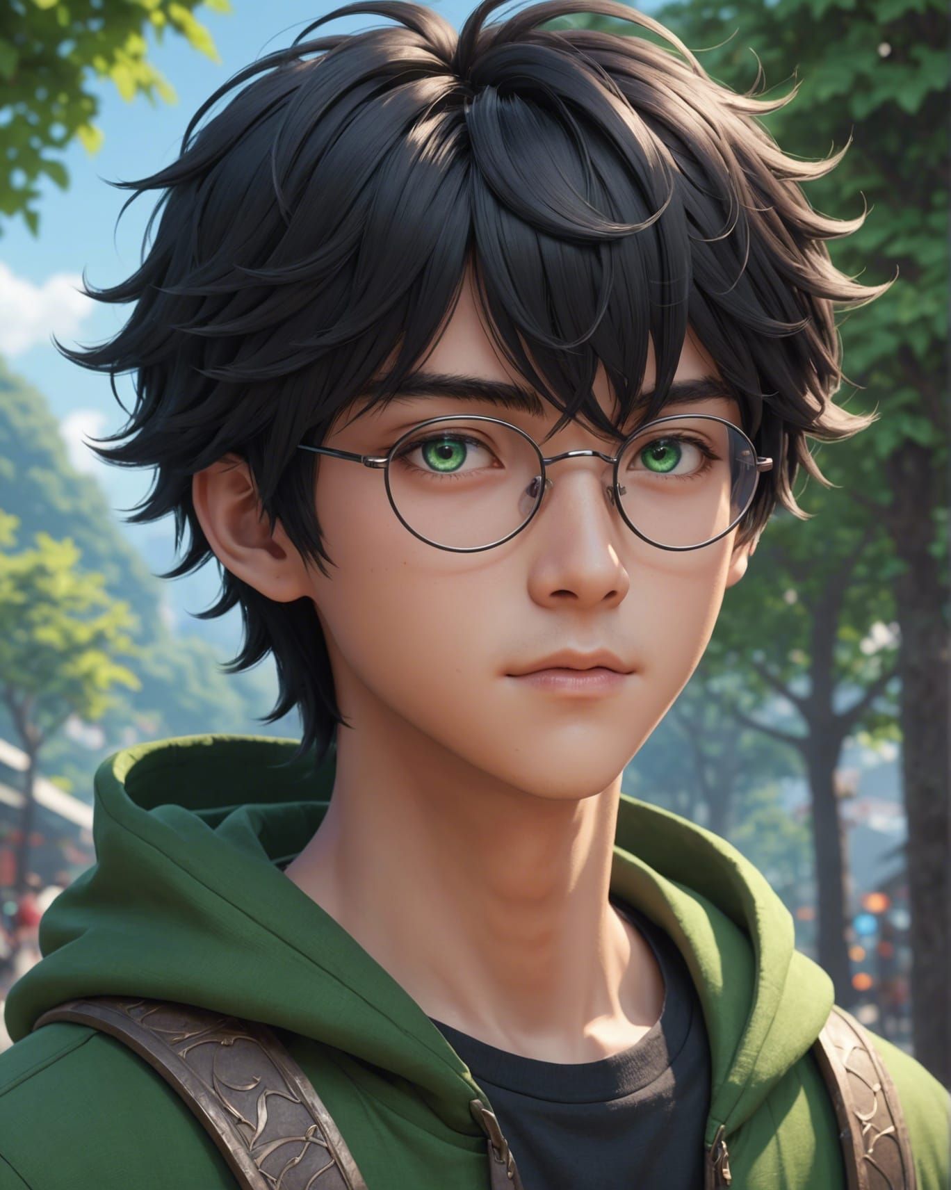 Anime Boy Conjures Wind Magic in 3D Art