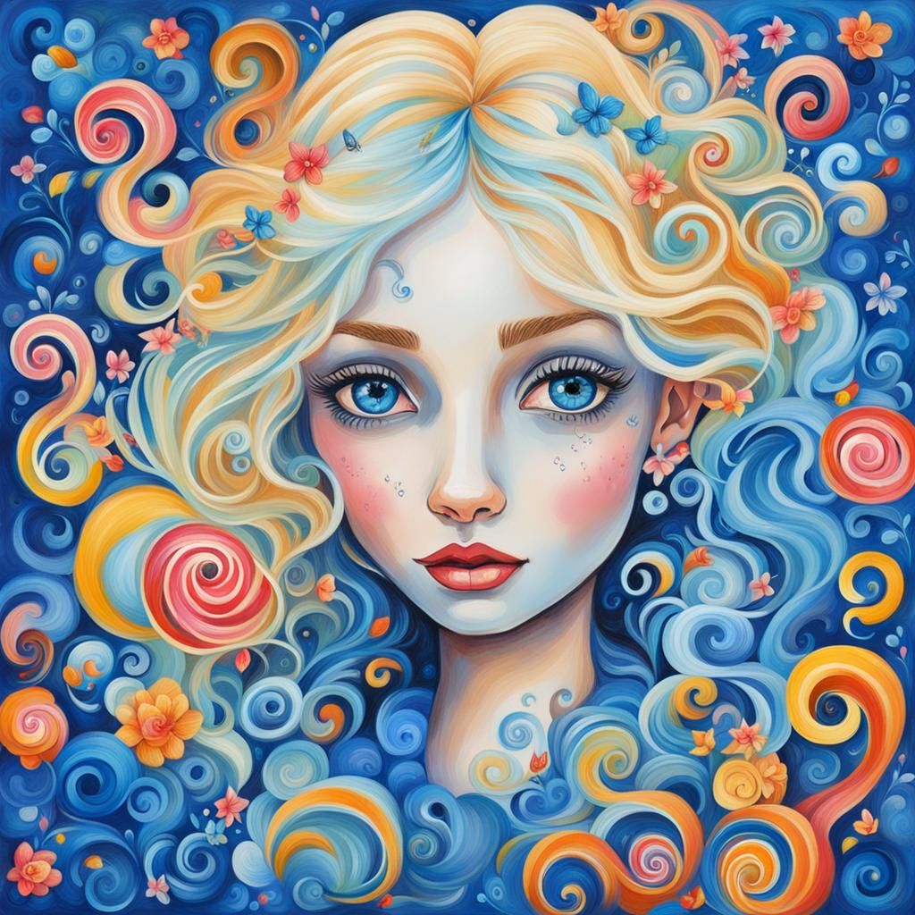 Blonde Woman in Enchanted Garden, Gouache Style