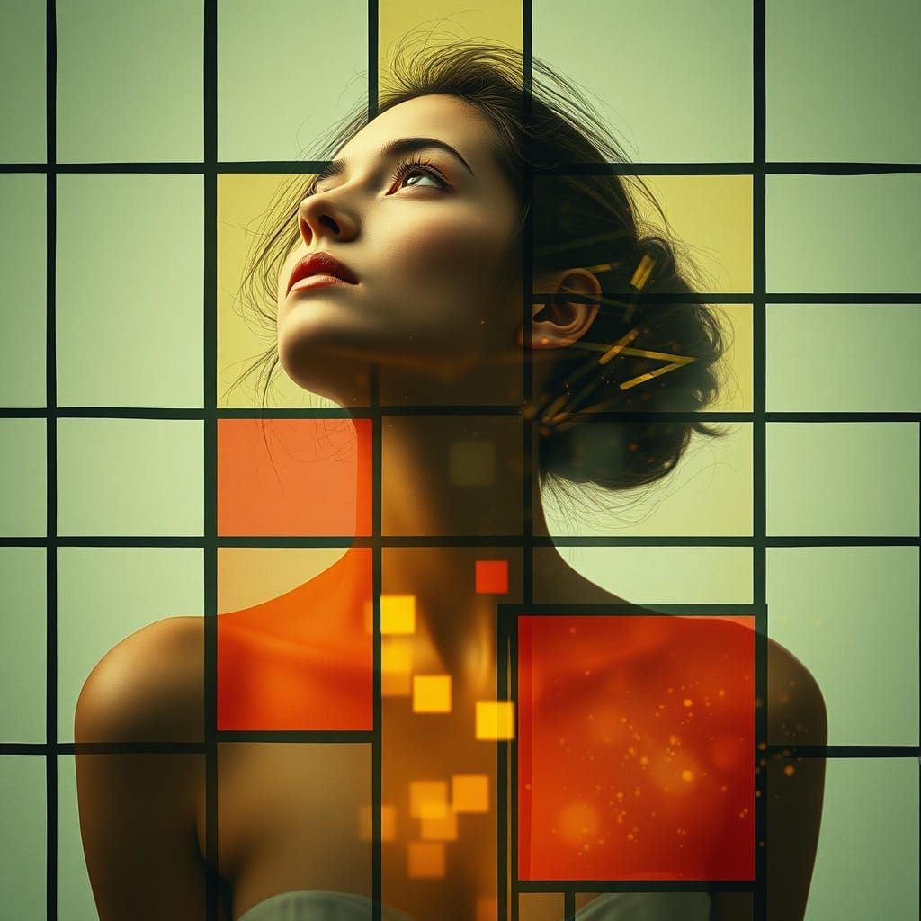 Dreamlike Double Exposure Portrait with Geometric Backdrop