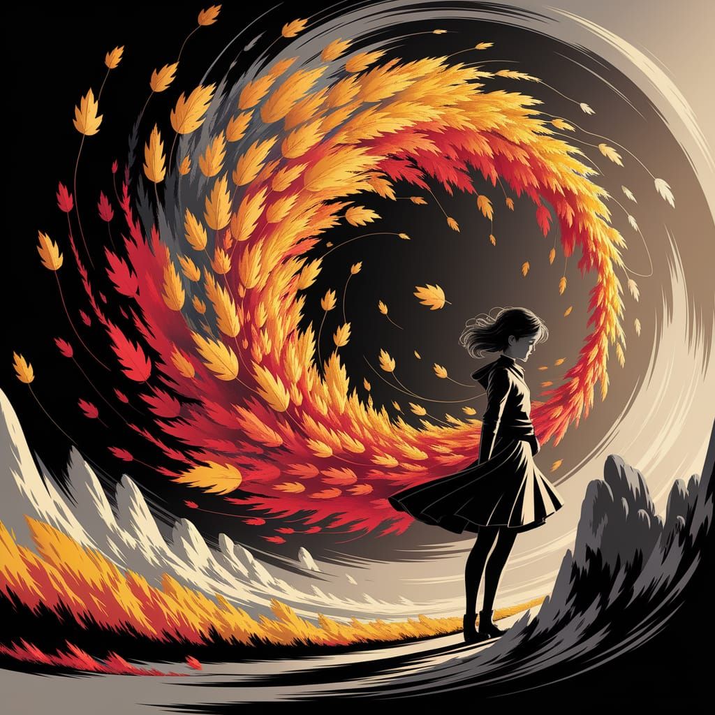 Whirlwind of Autumn Leaves in Tim Burton Style