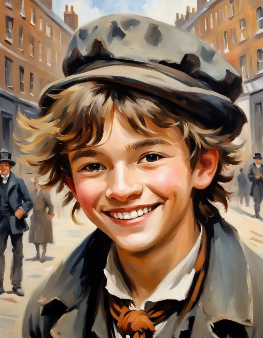 Smiling Urchin in London, Impressionist Painting