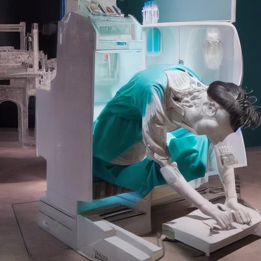 Porcelain Computer Scientist Sculpture in White Cube Gallery