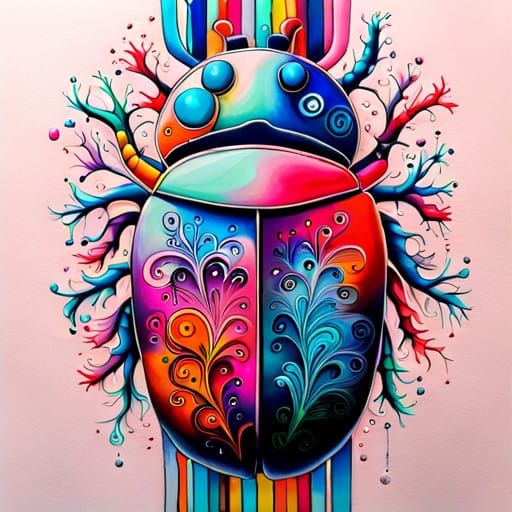 Hyperdetailed Beetle in Graffiti Splash Art Style