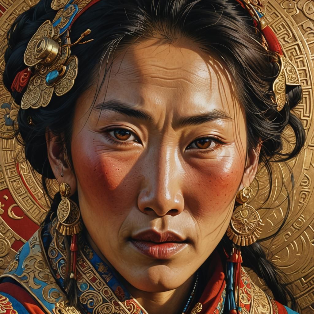 Mongolian Woman Portrait in Hyper-Realistic Style