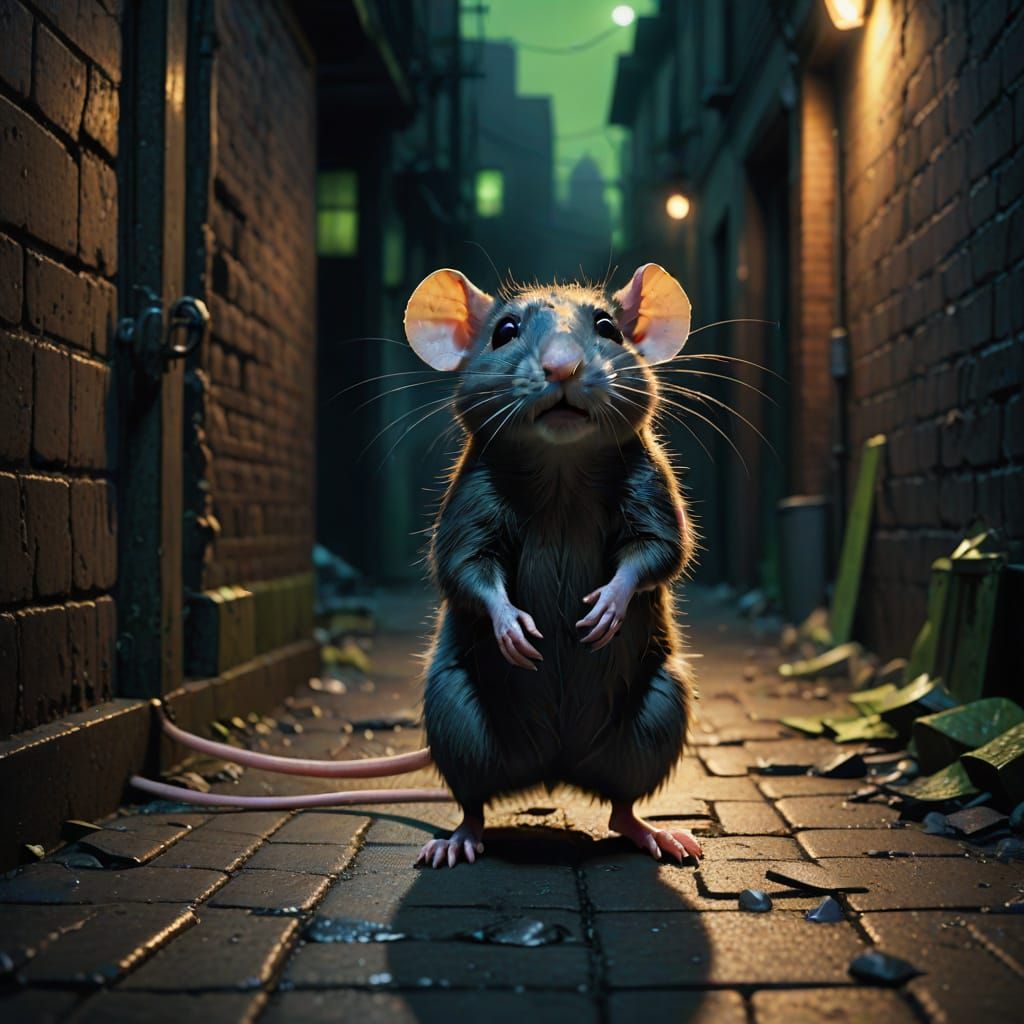 Rat in Abandoned Alleyway, Moody Digital Art
