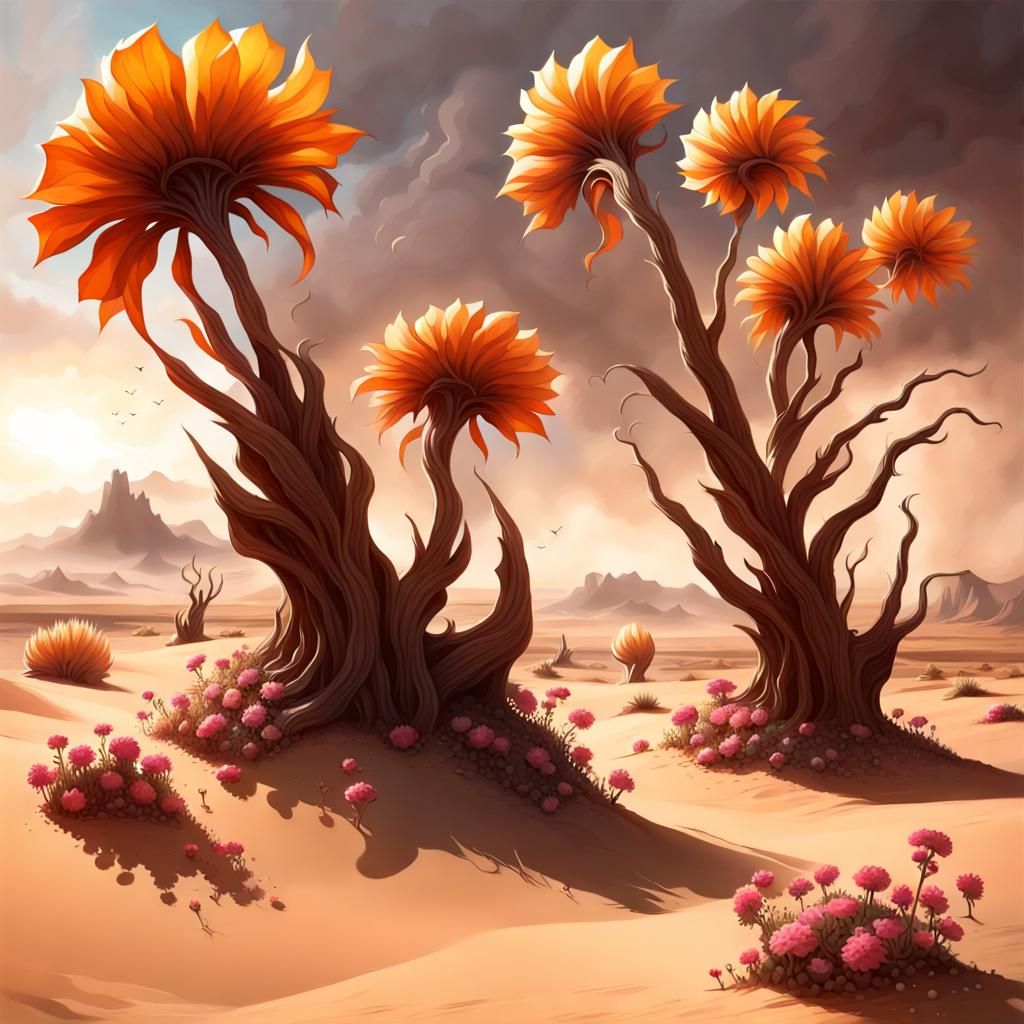 Alien Desert Flowers in Windstorm