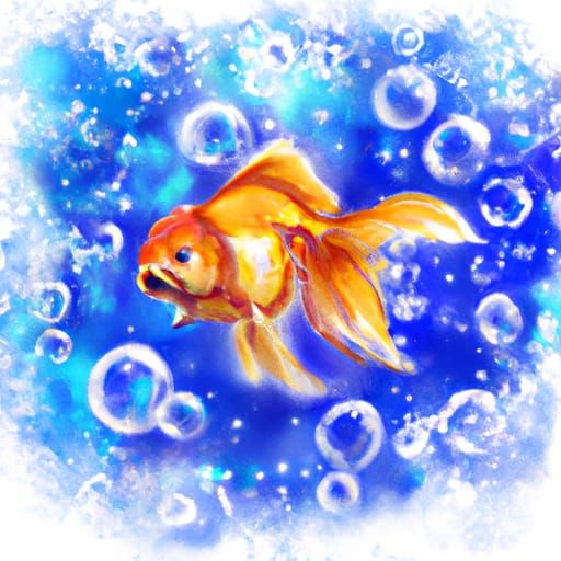 Goldfish and Bubbles in Blue Watercolour