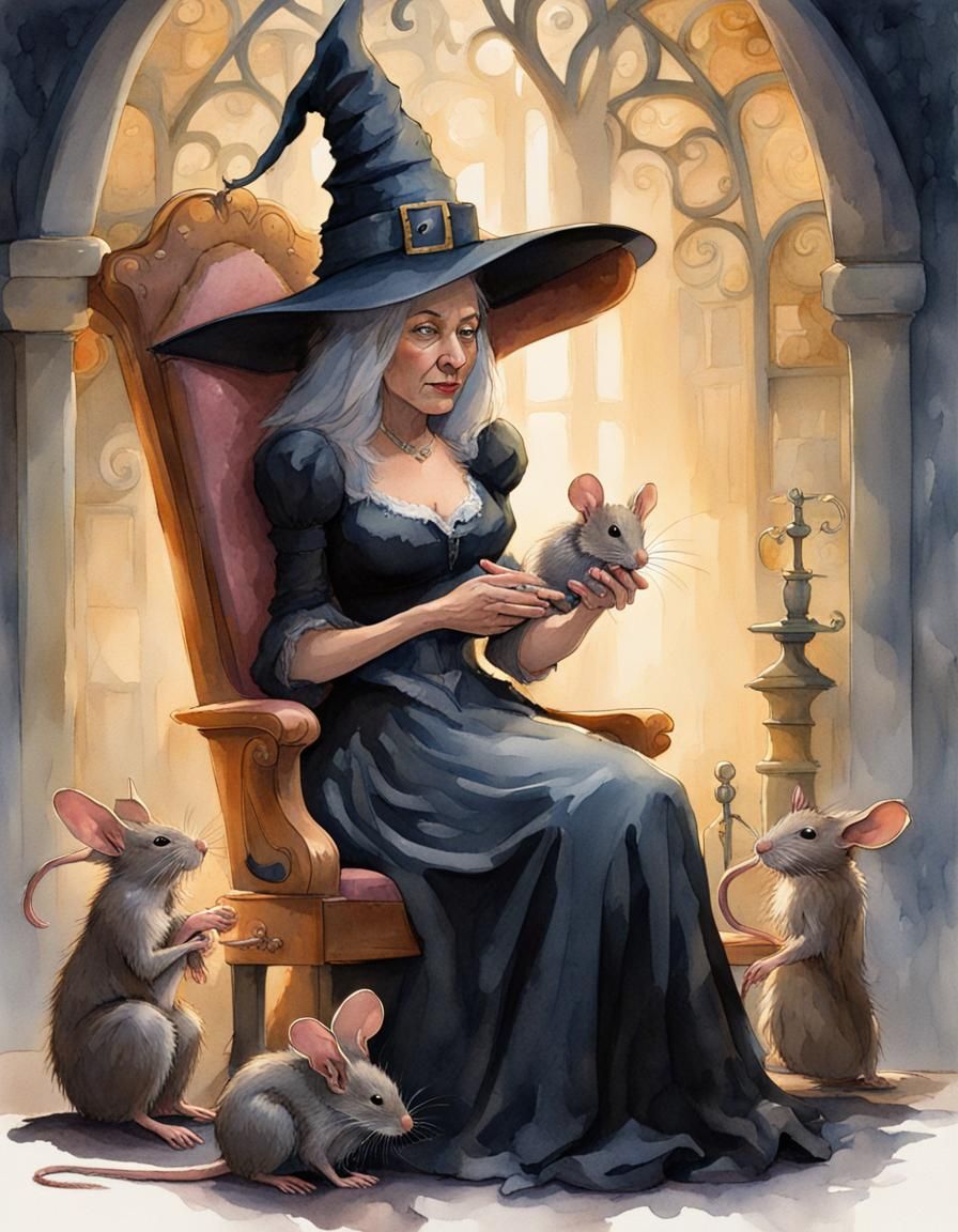 Mouse Witch on Throne with Volumetric Lighting