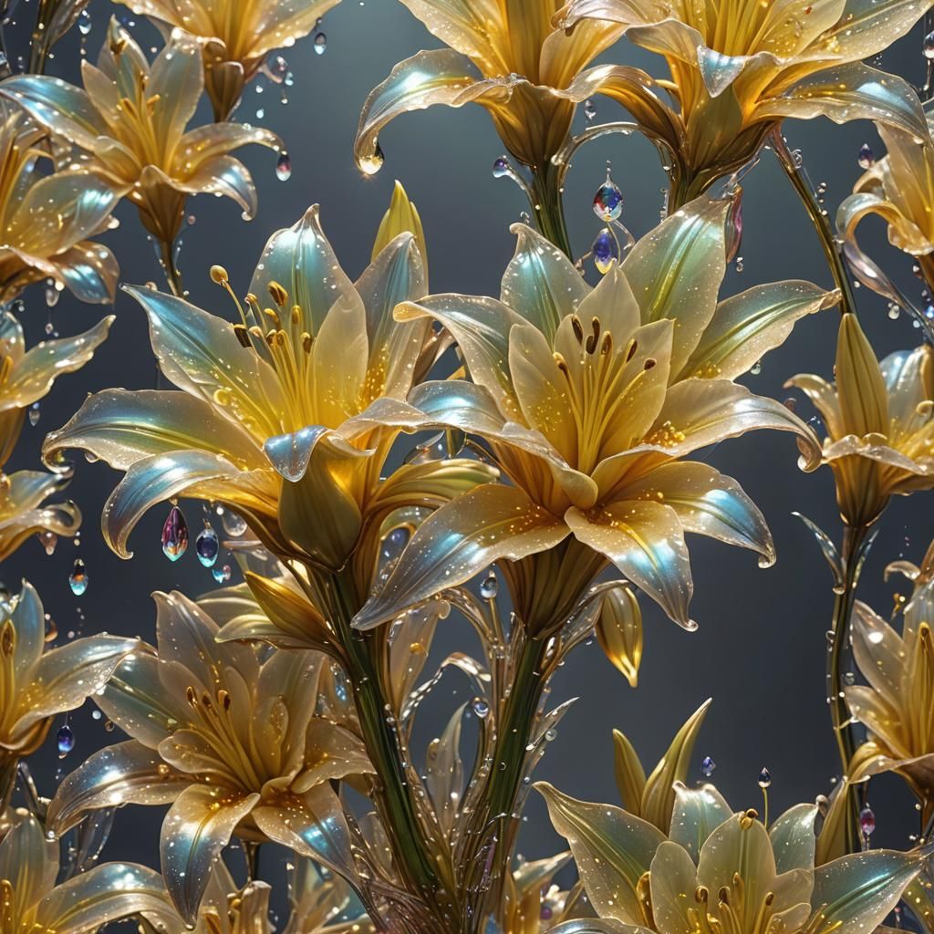 Iridescent Dew Drops on Giant Crystal Lily